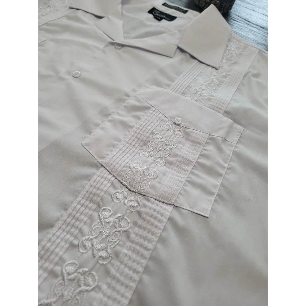 OMEGA Fashion Cuban Guayabera Blue Short Sleeve Shirt Mens 4XL Big and Tall‎